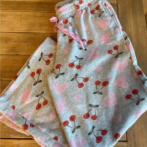Zoe + Liv Gray Lounge Pants with Pink Hearts and Red Cherries